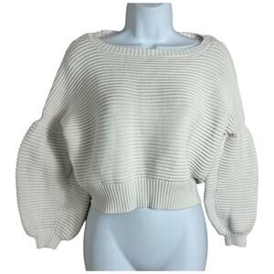 Fate By Lfd White Sweater Sz Medium Ribbed Puff Sleeves Cotton Structured Thick